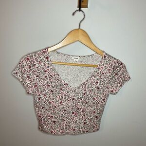 Garage Pink and White Floral Crop Top